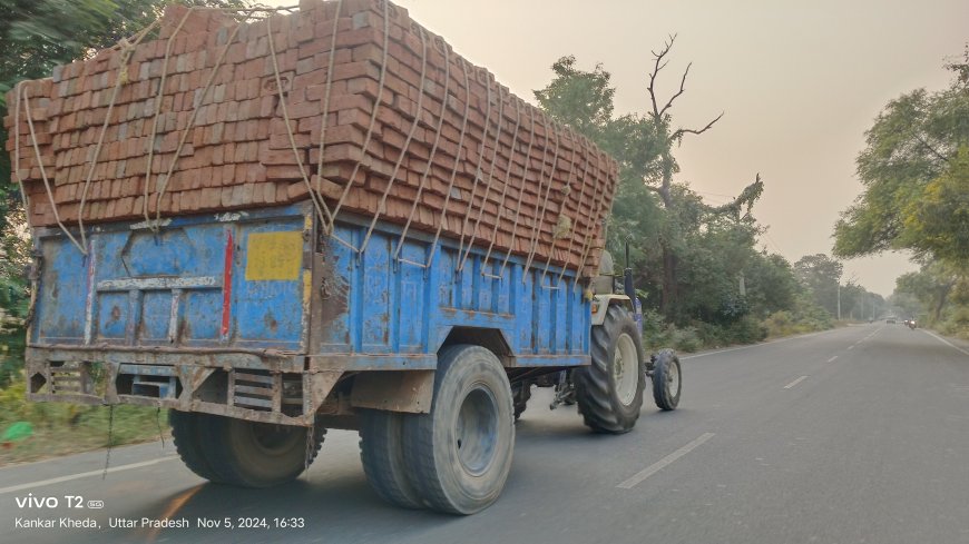 पिनाहट क्षेत्र में ईटों से भरे ओवरलोड दौड़ रहे ट्रैक्टर ट्रॉली